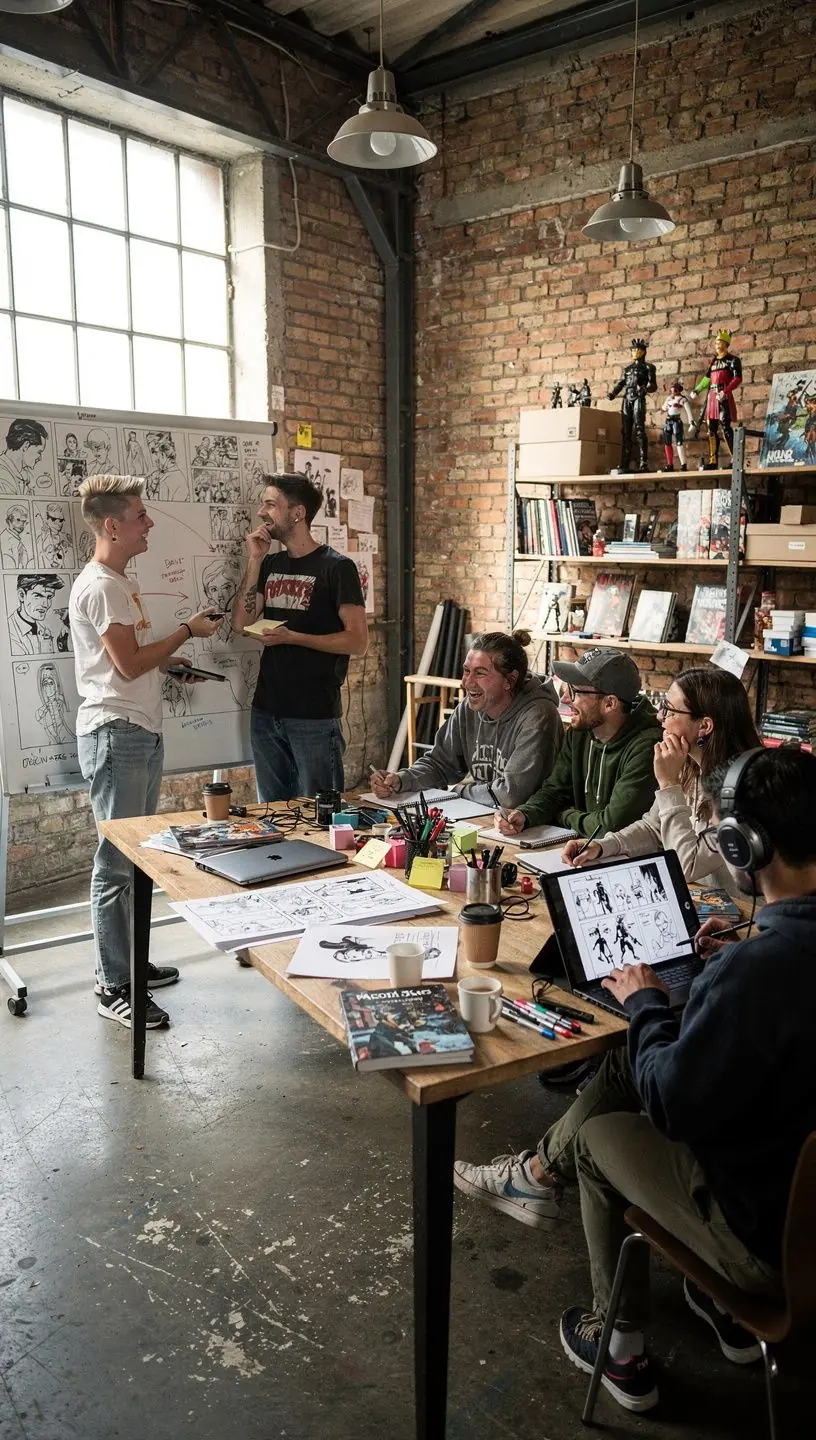 Ein dramatisches Szenenbild mit einem Helden, der am Rand einer Klippe steht.