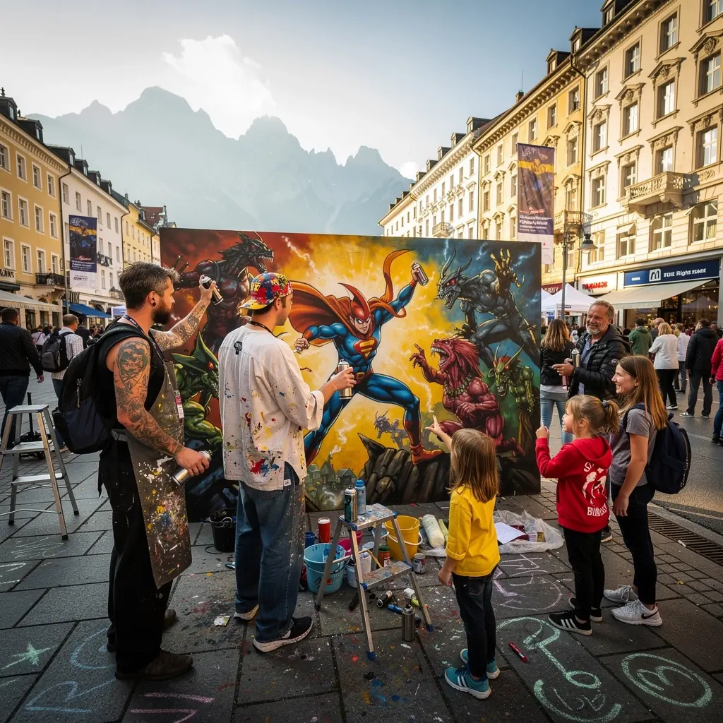 Eine künstlerische Darstellung eines fantastischen Landschaftsbildes aus einem Manga.