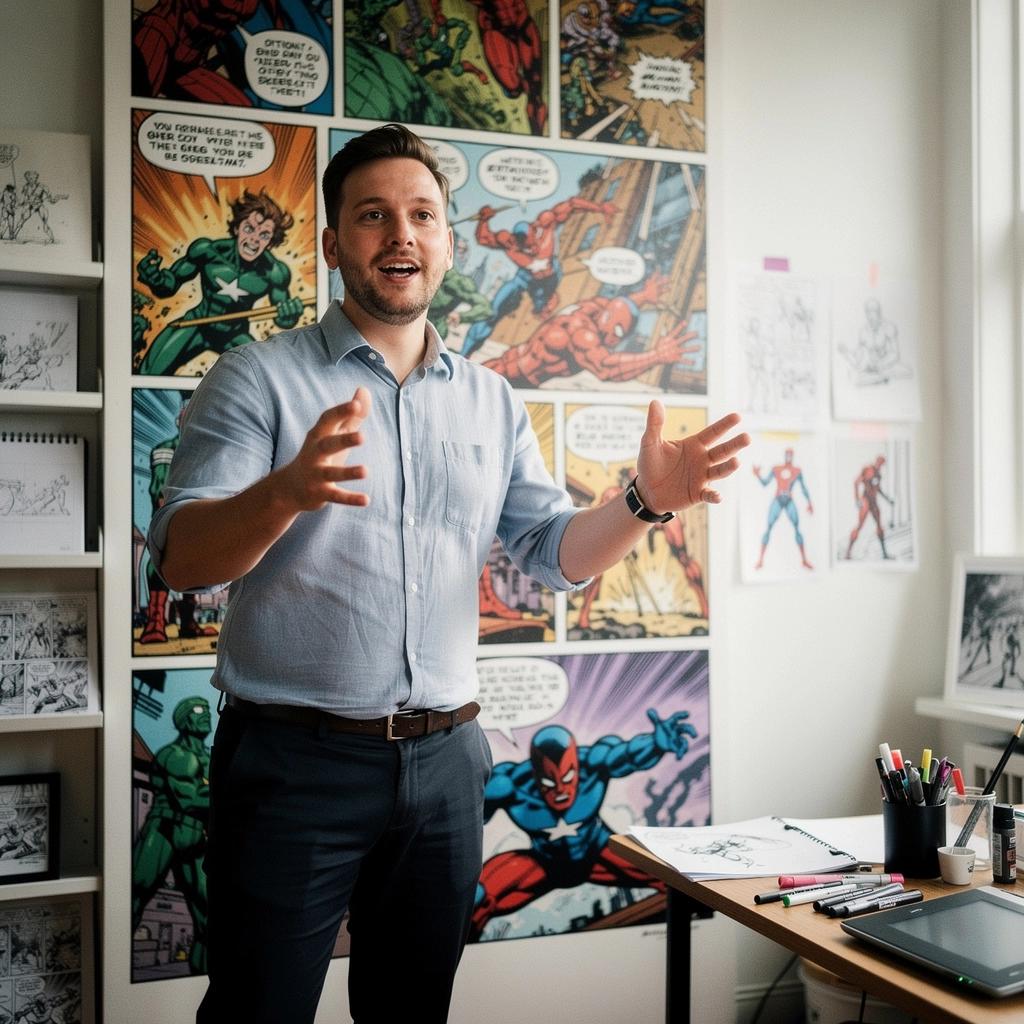 Ein Comic-Panel zeigt eine humorvolle Verfolgungsjagd durch die StraГџen einer Stadt.